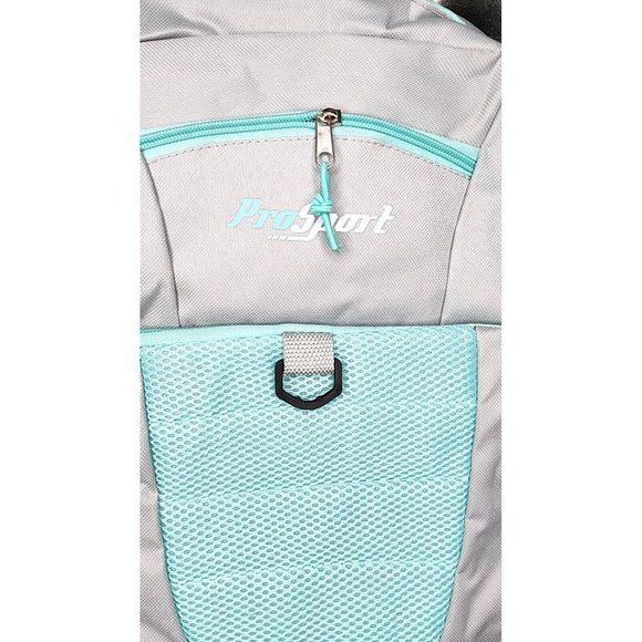 Pro Sport Silver Teal Mesh Front Pocket Zipper Backpack - Picture 2 of 12